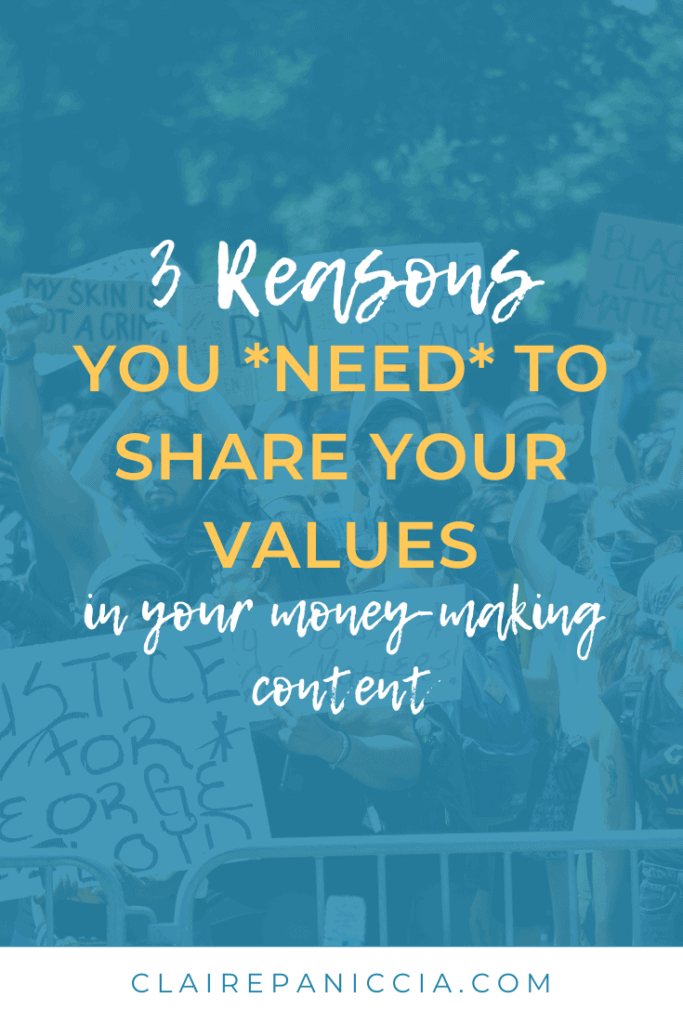 Our values should also be baked into the way we show up in the world everyday, and online, that means in our marketing content. And, whether it’s sales-focused content or not, is still part of how we make money. In this post, let's go into 3 reasons you need to make your ethics and values clear in your content (including your money-making content (which is also all of it)). | Content Marketing Strategy | Ethical Entrepreneurs | Online Solopreneurship | Claire Paniccia | clairepaniccia.com